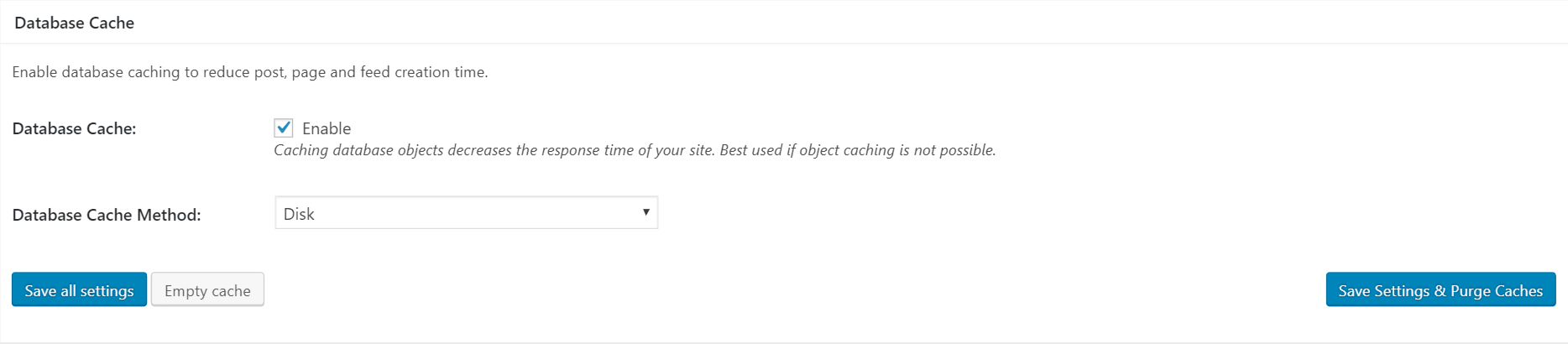 Database cache in w3 total cache